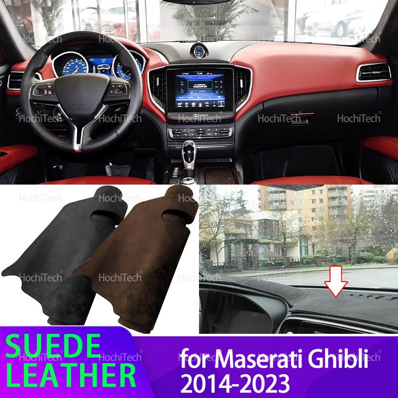 Dashmat Black/Brown Leather Dashboard Cover Suede Leather Dash Mat Pad Sunshade Accessories for Maserati M157 Ghibli 2014-2024