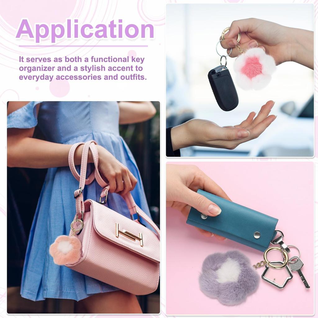 Uxcell 5,1" Blume Plüsch Schlüsselanhänger, Nerzfell Bommel Blume Taschendekoration, Autoschlüsselanhänger mit Rex Floral Petite Anhänger, Taschendekoration, Handtaschen Schnalle,