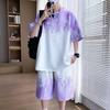 2025 Plus Size Gradient Short-Sleeve Top Set for Teen Boys - Fits Up to 8XL