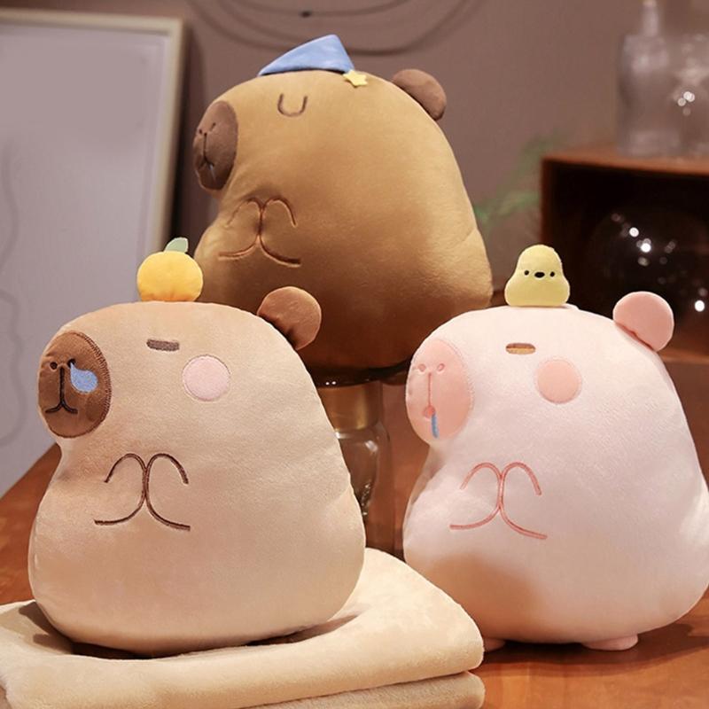 MultiFunctional Cartoon Capybara Pillow Blanket Combo Soft Cotton Throw  Chair Cushions for Kids Teens and Adults