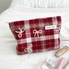 Embroidered Bow Pattern Checked New Year Valentine's Day Gift New Style Makeup Bag Toiletry Bag Inner Bag Storage Bag
