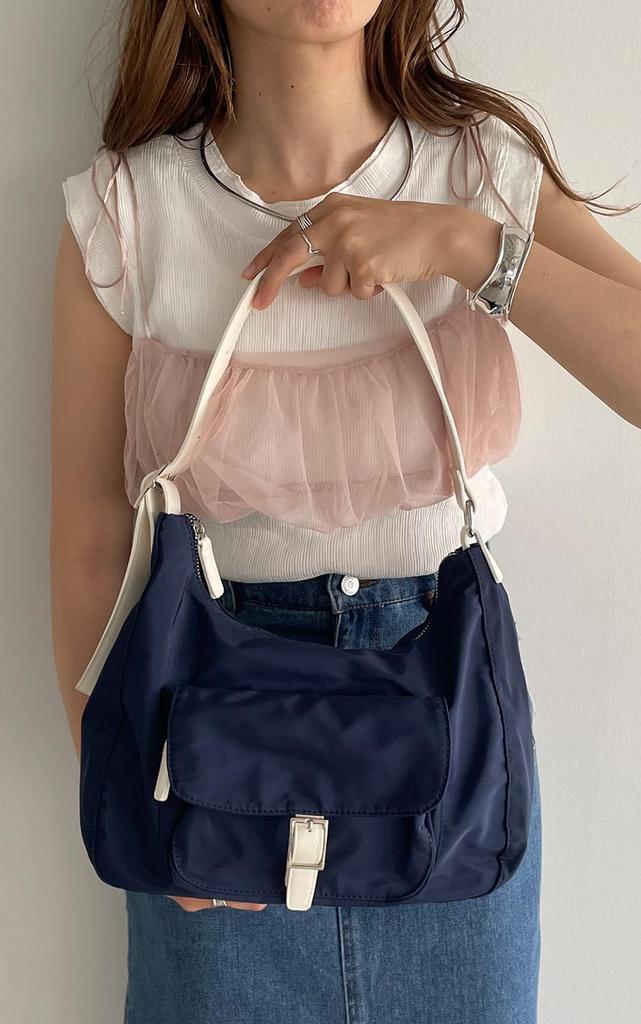 210NOUVE Nylon Shoulder Navy Out-Pocket Bag, [55K210G348-01]
