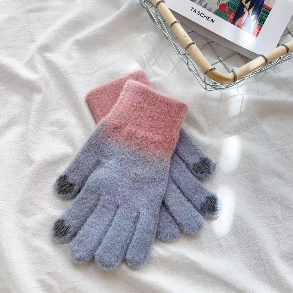 Damskie zimowe dzianinowe rękawiczki z ekranem dotykowym - Grube, ciepłe, podszyte welurem, w stylu świątecznym
