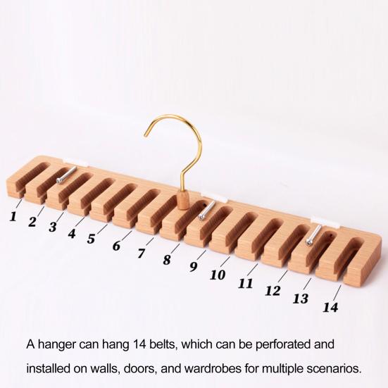 Wooden Belt Hanger 2-in-1 Design 14 Slots Space-Saving Eco-friendly Multifunctional Belt Organizer for Closet