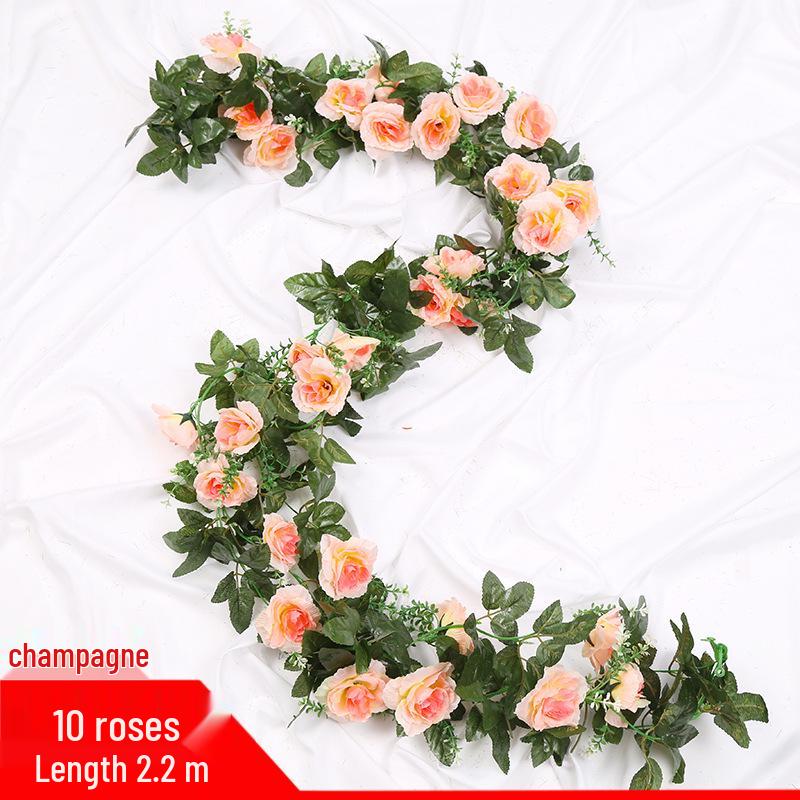 Artificial Rose Vine Ceiling Decor with Rattan for Living Room and AC Pipe Cover