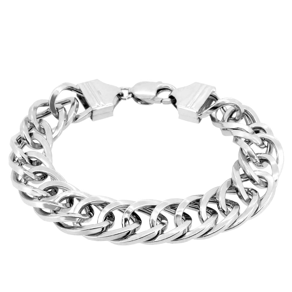 Shinjuku Gin no Kura Extra Lightweight Double Curb Chain 925 Sterling Thick, Bracelet, Silver, 18cm, Simple, Chunky, Hard, Thick, Large, Wide, Men's