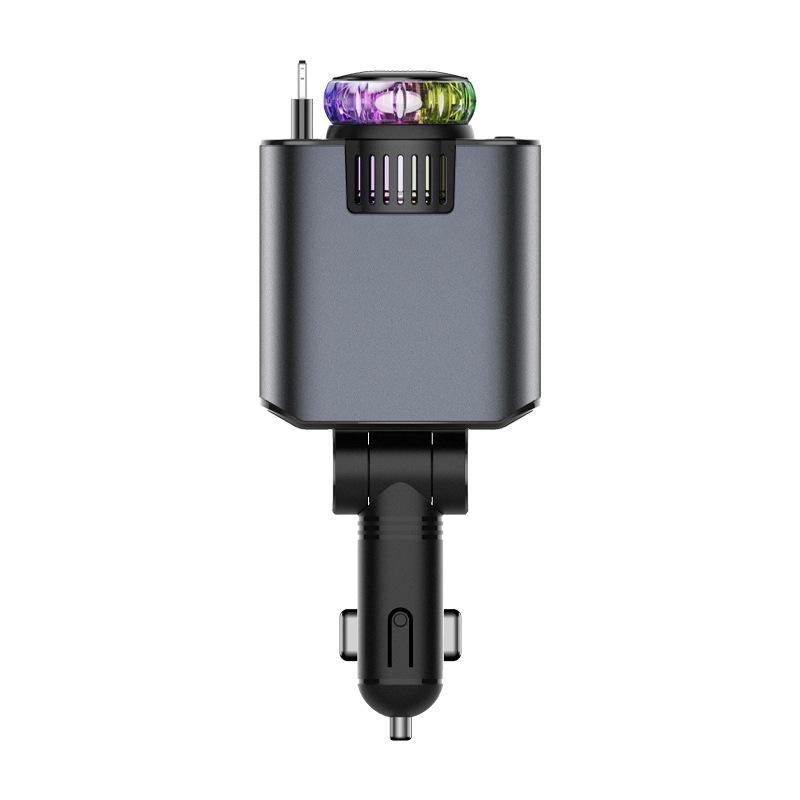 45W Fast Car Charger with Retractable Cable, Dual Port, Aromatherapy Design, Compatible with Apple & Huawei Phones
