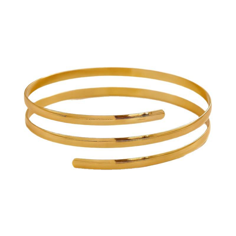 Three-Layer Hollow Geometric Metal Arm Ring: High-End, Adjustable Punk Bracelet