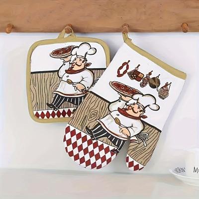 2pcs of Microwave Oven Two-piece High Temperature Resistant and Scalding Oven Gloves and Table Mats Creative Kitchen Supplies