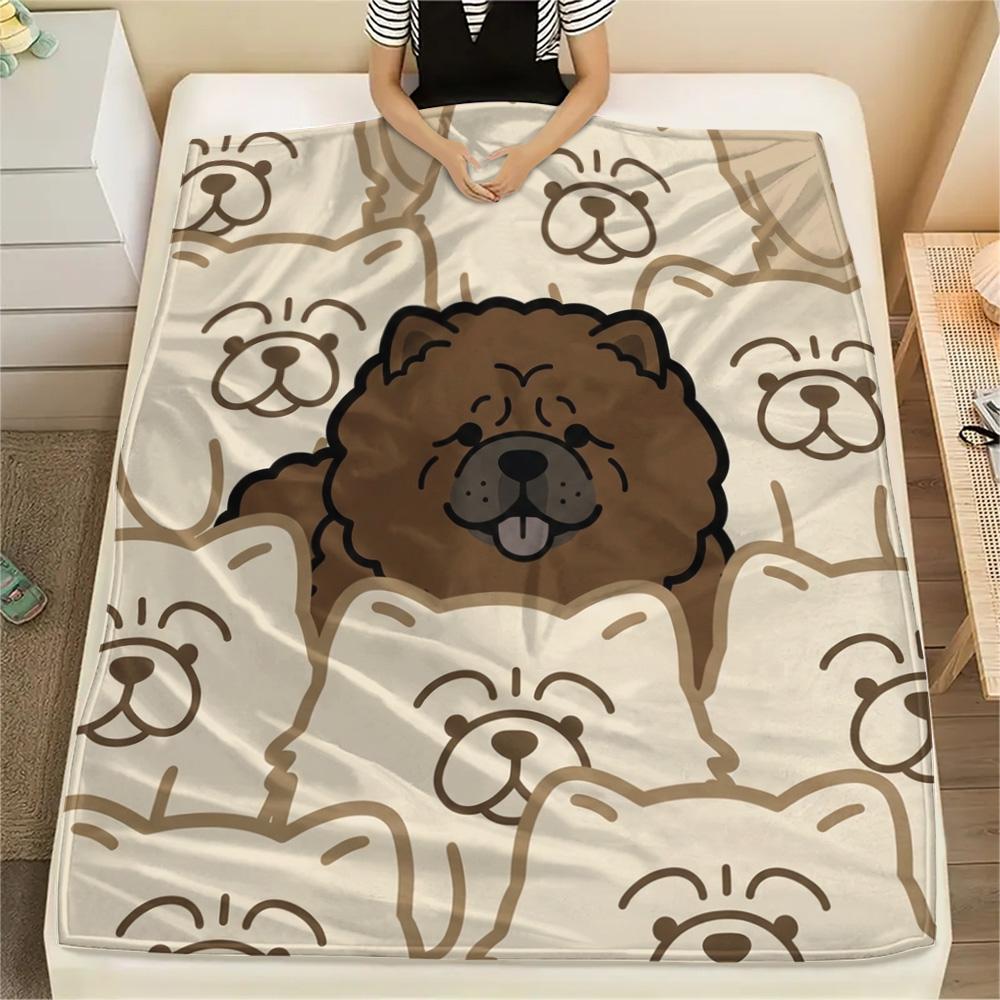 1Pc chow Print Flannel Blanket, High quality Comfortable for All Seasons, Home Decor, Warmth and Comfort, Perfect for Christmas Gifts