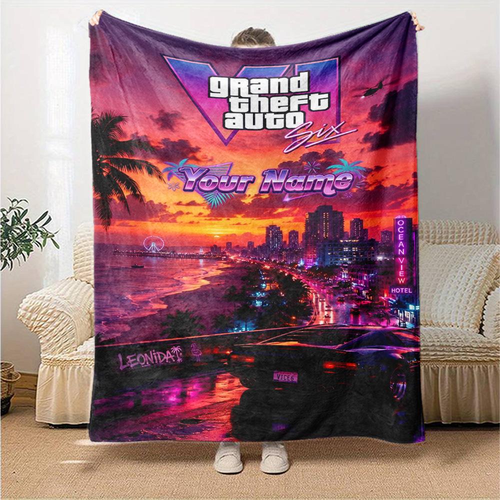 Grand Theft Auto Personalized Name Blanket Gift Customizable Blanket Soft & Cozy Suitable for Home Decor Bed Living Room Office All-Season Use
