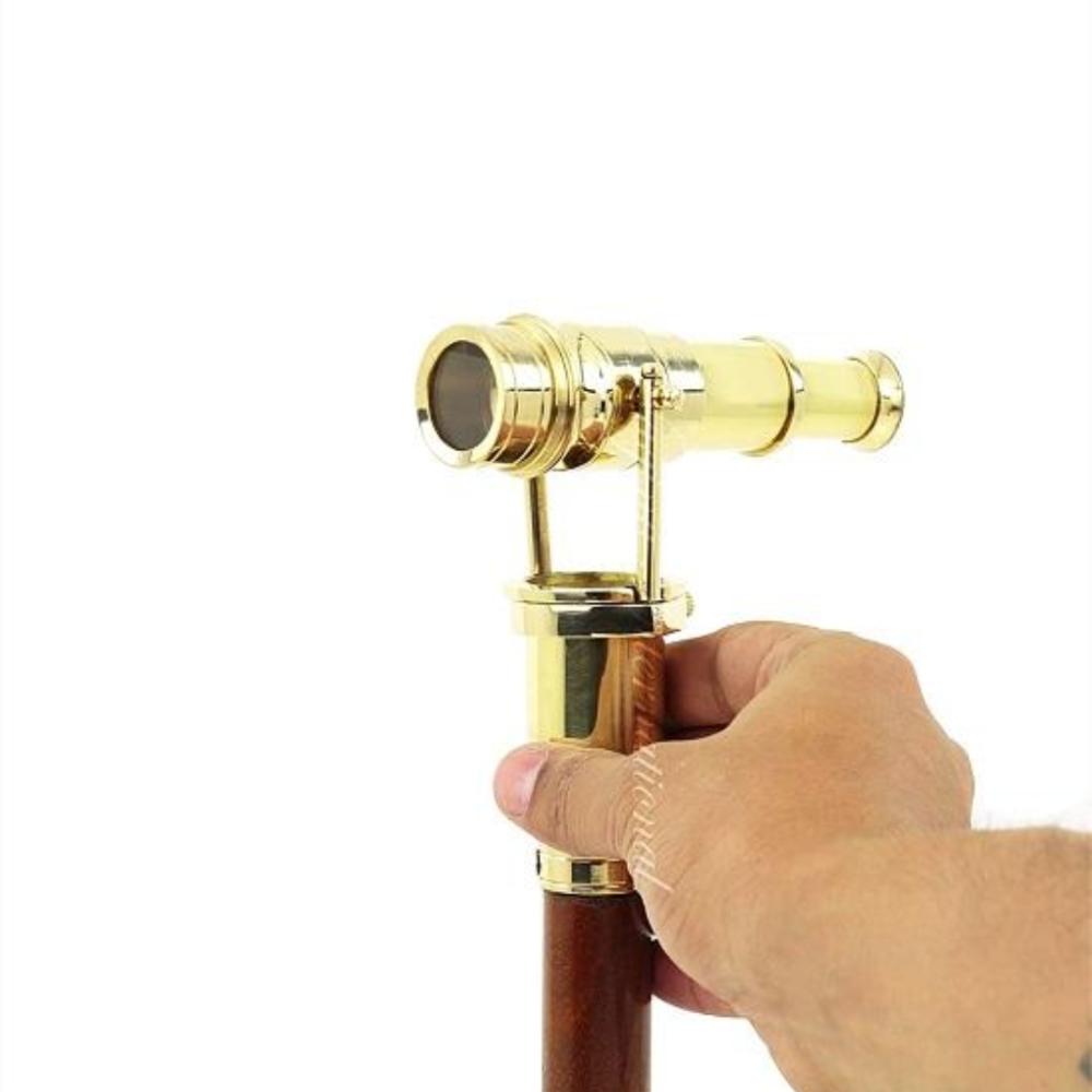 Wooden Folding Nautical Walking Cane Stick Hidden Brass Telescope