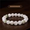 Women's Natural Tianshan, Hetian, and Xinjiang Golden Silk Jadeite Bracelet with White Chalcedony Beads