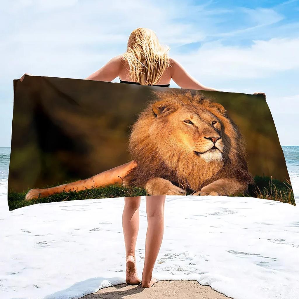 Soft Multipurpose Towel African Animal Lion, Bathroom Beach Towel Sand Proof Swimming Bath Pool Towel for Home Swim Spa Gym