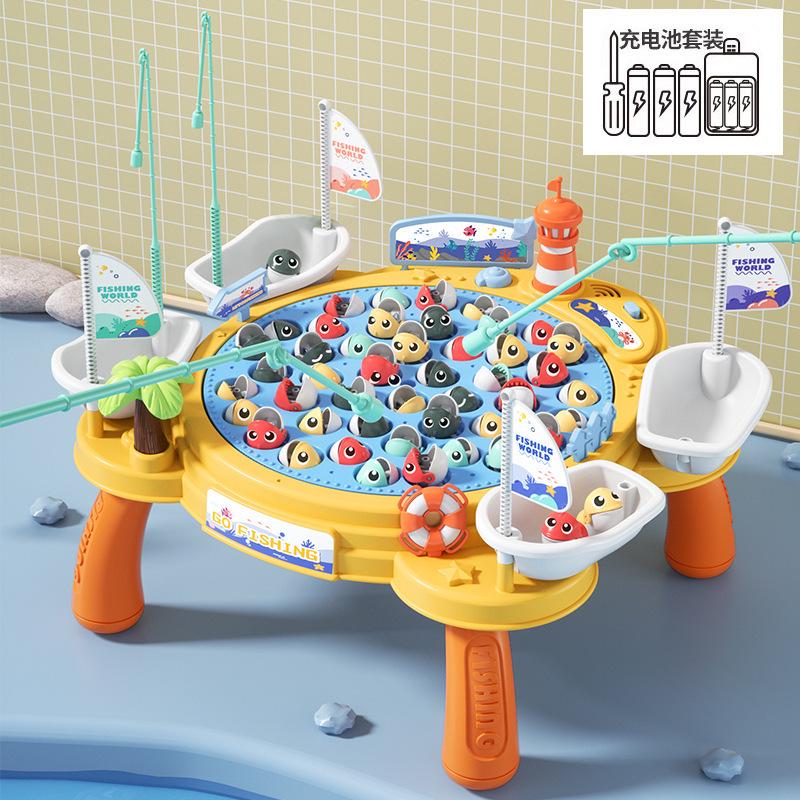 Children's Interactive Magnetic Fishing Toy with Lights & Music - Large Rotating Table for Early Education and Parent-Child Play