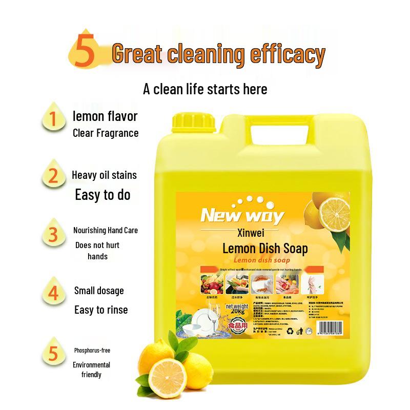 Lemon-Scented Food-Grade Dish Soap, 20kg Bottle for Canteens & Restaurants – Gentle On Hands