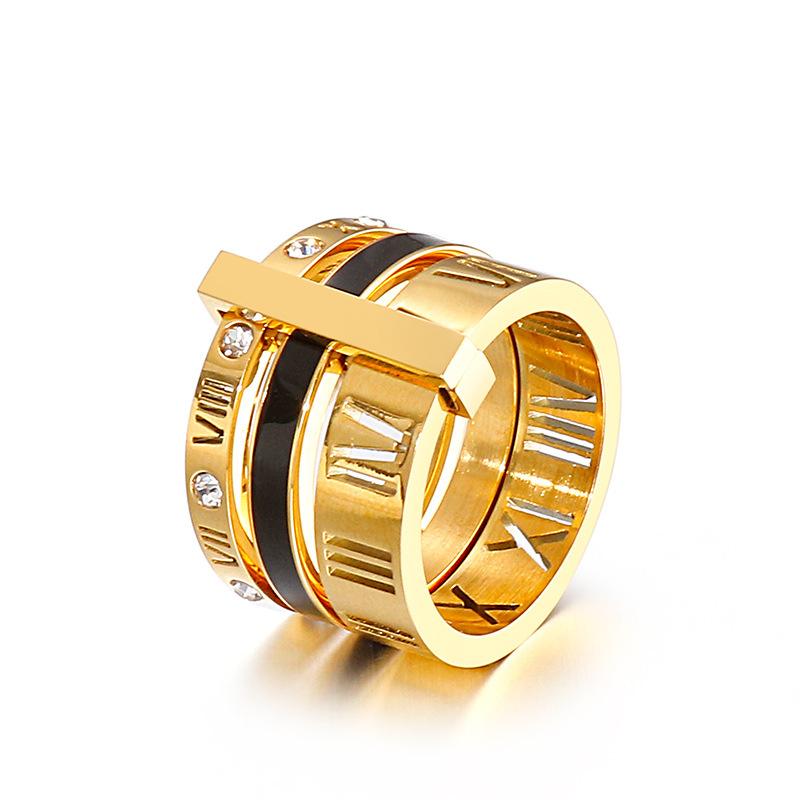 Anello con numeri romani a tre strati per donna, anelli di cristallo girevoli in acciaio inossidabile di lusso, gioielli alla moda per matrimonio femminile