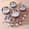 Color Kids 4PCS Baby Stainless Steel Tableware Set Silicone Suction Feeding Bowl Toddler Fork Spoon Utensils BPA Free Tableware