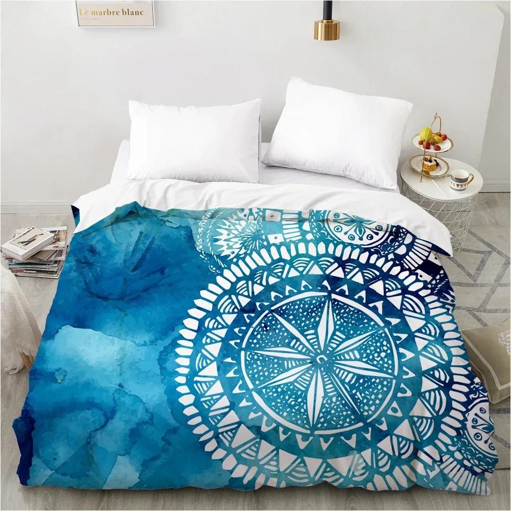 3D Mandala Duvet Cover Set Luxury Bedding Set Single/Double/Full/Queen/King Size for Home Decor Nordic Mandala Light Blue