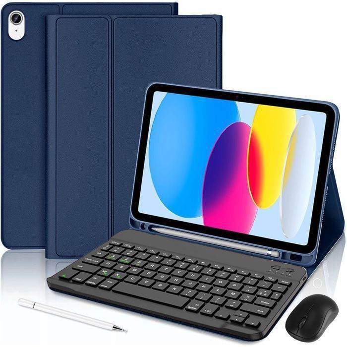 Coque Clavier - E.F.CONNECTION - iPad A16 (11") - Bleu Marine - Clavier Bluetooth AZERTY - avec Souris Stylet