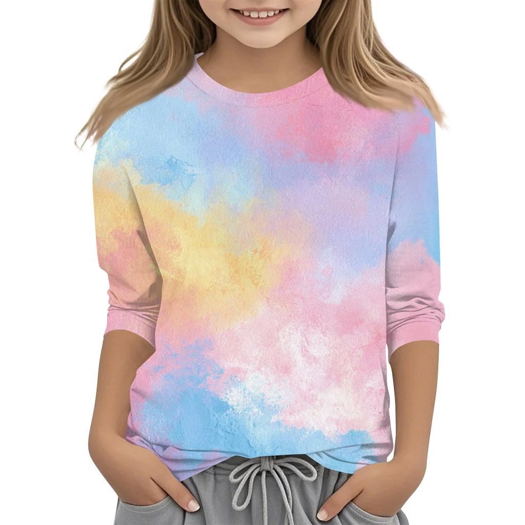 Children's 3/4 Sleeves Printed O-neck Top Everyday Casual T-shirt