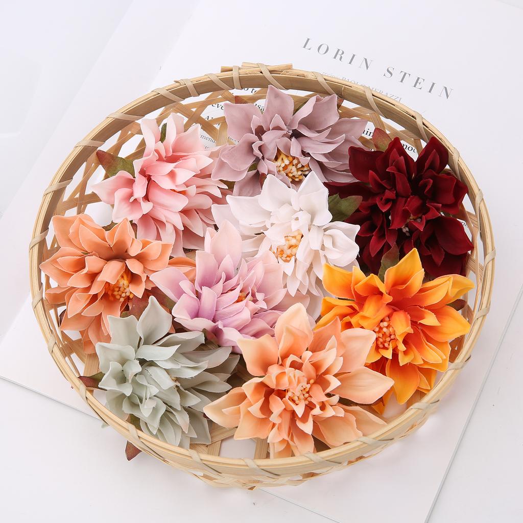 10PCs Silk Artificial Flowers 7Cm Dahlia Flower Heads Home Wedding Decoration Wall Hanging Garden DIY Accessories Wreath Jewelry