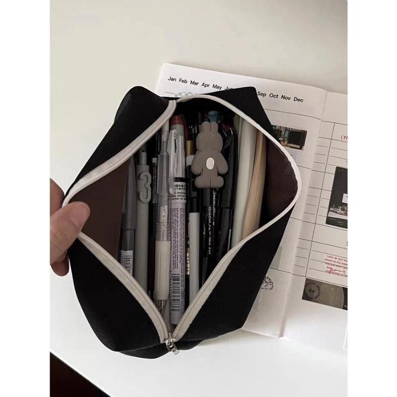 Black Puppy Canvas Pen Bag Pencil Case Student Cartoon Stationery Organizer For Teen School Supplies