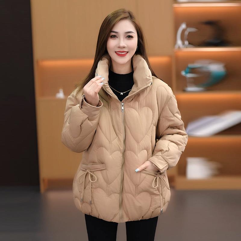 

Межсезонная короткая пуховая одежда из хлопка, женская новая маленькая свободная и тонкая куртка с воротником-стойкой XXL хаки