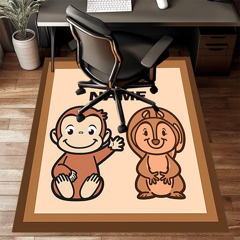 Custom Curious George Mat Personalized Name, Polyester Washable Indoor Entryway Rug, Gift for Christmas, Easter, Thanksgiving Day