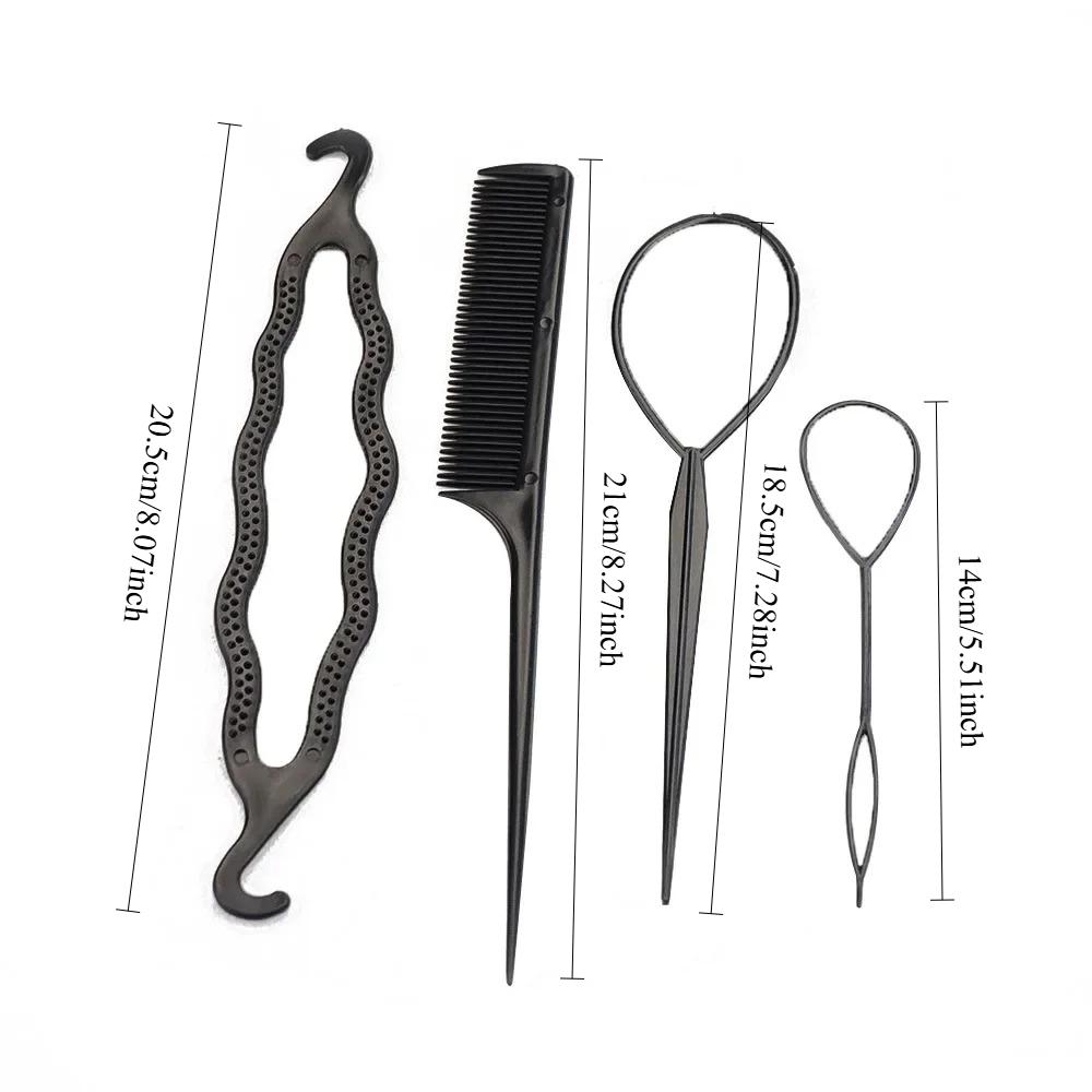 4-piece hair tray, hair straightener, comb, hair styling tool kit, braided doughnut, hair care accessories.
