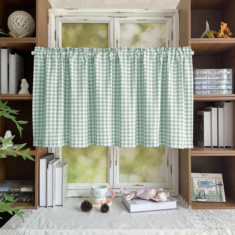 Rideau court en tissu à carreaux style frais adapté pour les armoires, les salons, les cuisines, les fenêtres, la décoration quotidienne de la maison 1/2 PIÈCES