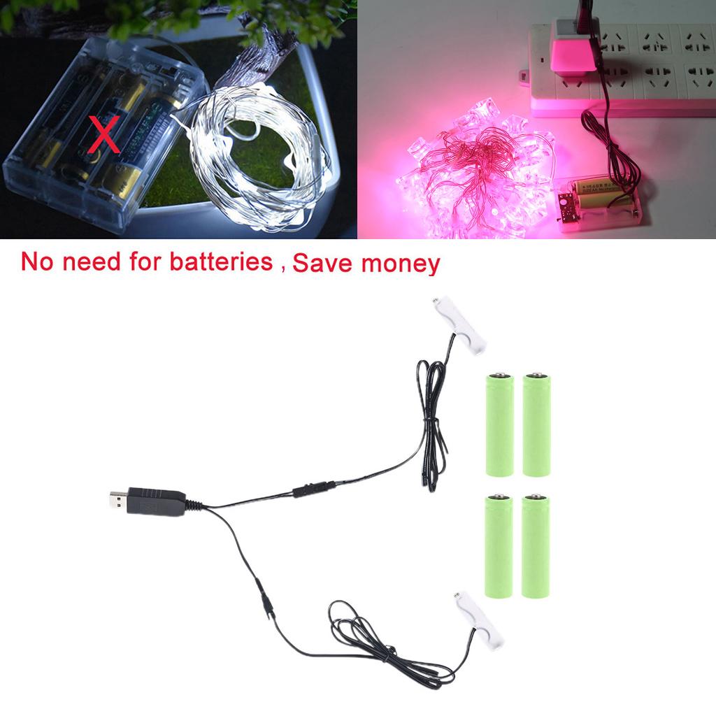 110cm 2in1 AA Battery -Eliminator USB Powered for Toothbrush Toy Flashlight Clock Walkie-Talkie Christmas Strip Light