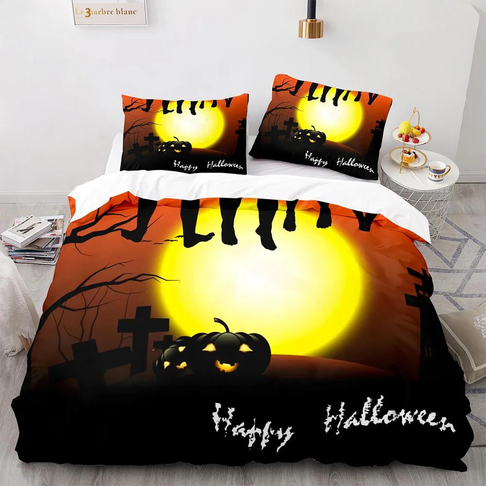 Halloween Bat Full Moon King Queen Duvet Cover Black Horror Night Bedding Set Kids Cartoon Quilt Cover Polyester Comforter Cover