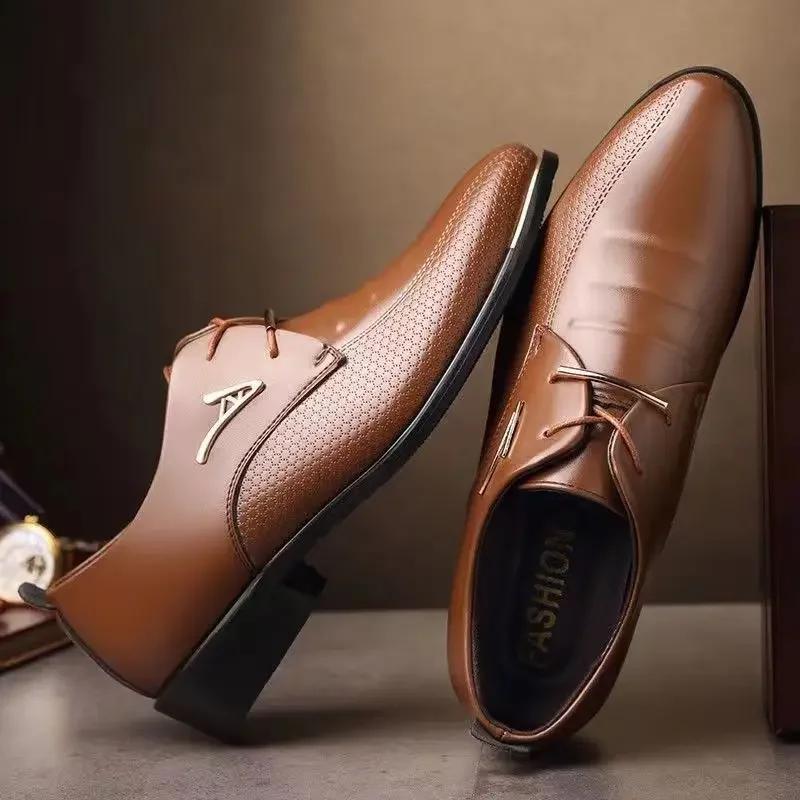 FashionPointed Toe Brown Dress Shoes Man Black Social Shoe for Men Italian Cheap Clearance Legitimate Leather 39 High Quality Fashion