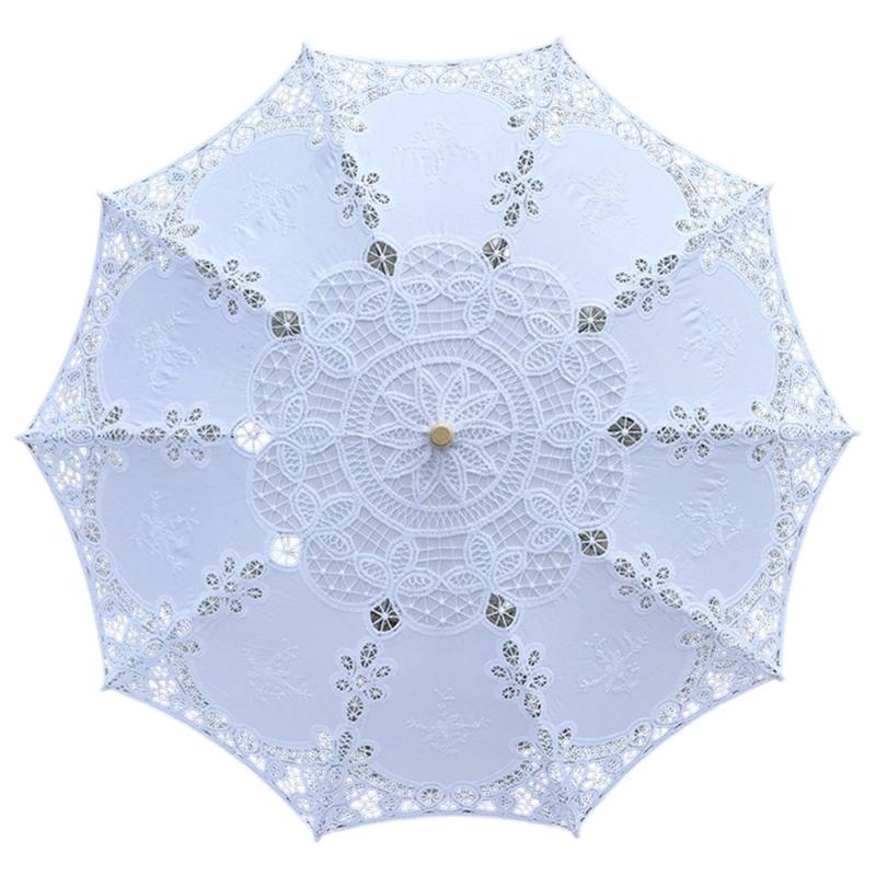 Handgefertigter Baumwollspitzen-Sonnenschirm Künstlerische Blumenstickerei Hochzeitsschirm Outdoor Sonne