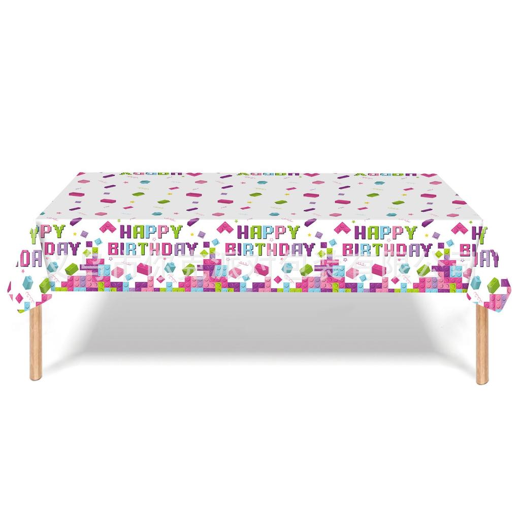 Colorful Building Block-themed Decoration Party Disposable Tableware Set, Children's Birthday Party Scene Decoration Supplies