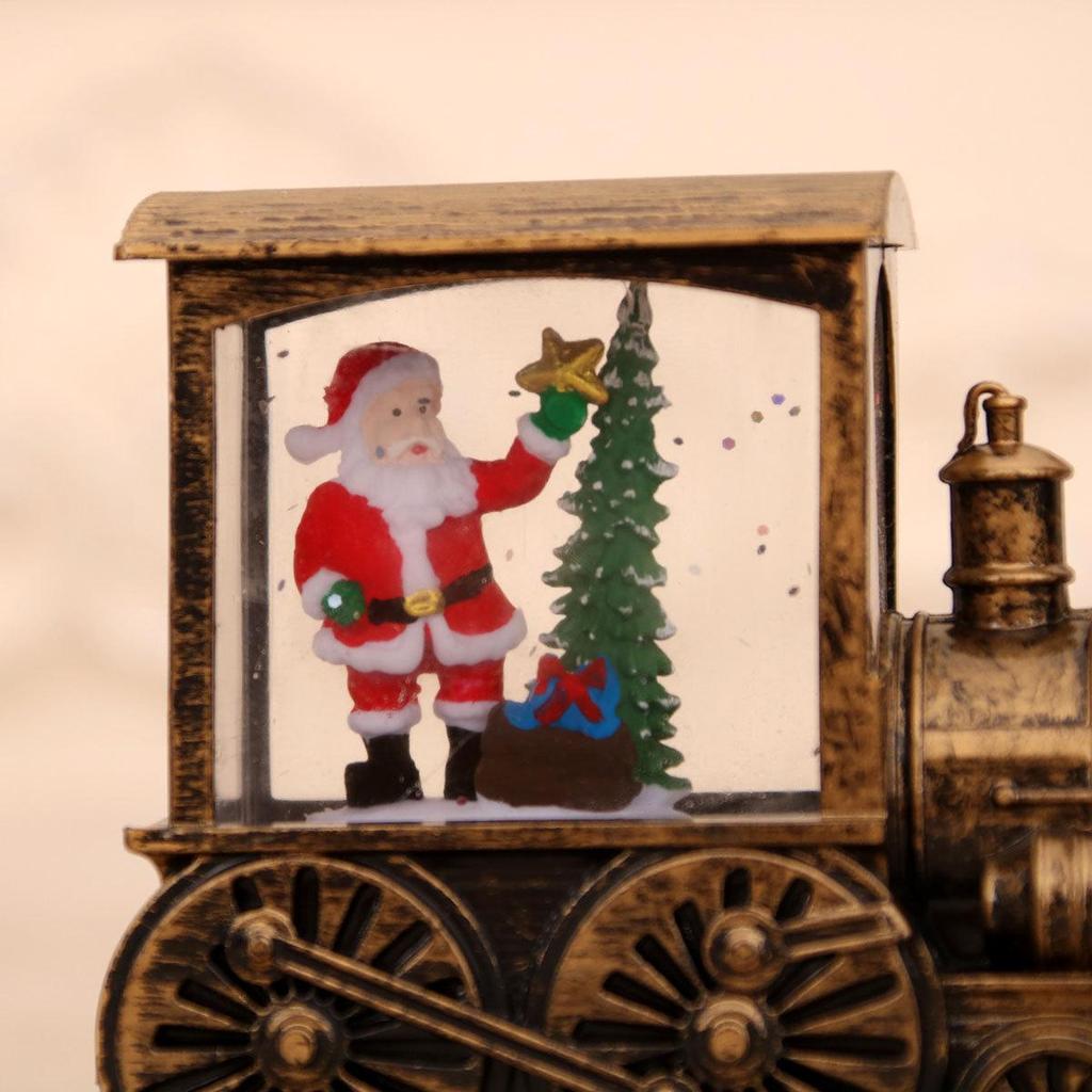 Creative Gold-Brushed Christmas Locomotive Ornament with Luminous Water-Filled PVC Night Light
