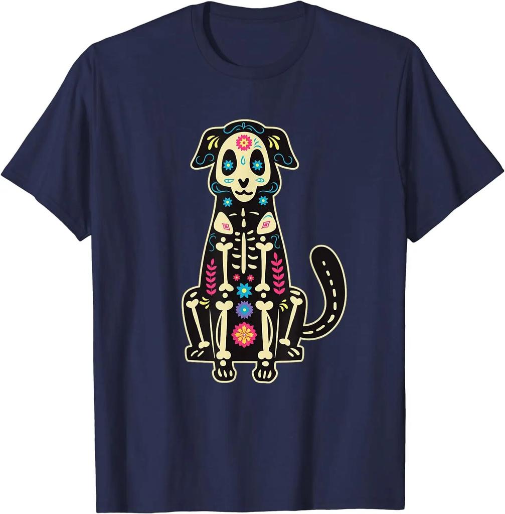 Dog Sugar Skull Dia De Los Muertos Perro Day of The Dead T-Shirt Casual  Four Seasons Daily Graphic T Shirts Unisex Clothing