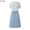ZANZEA Completo estivo due pezzi da donna con blusa a maniche corte floreale e gonna midi