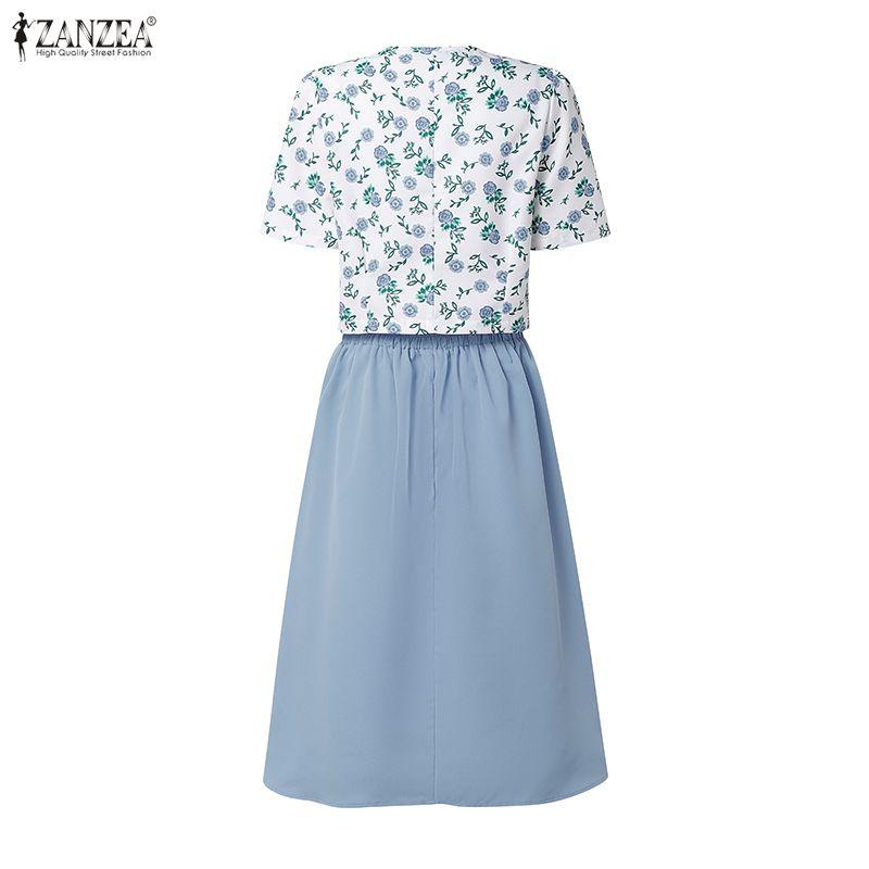 ZANZEA Completo estivo due pezzi da donna con blusa a maniche corte floreale e gonna midi