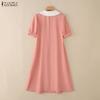 ZANZEA Women Casual Splice Doll Collar Summer Short Sleeve Dress