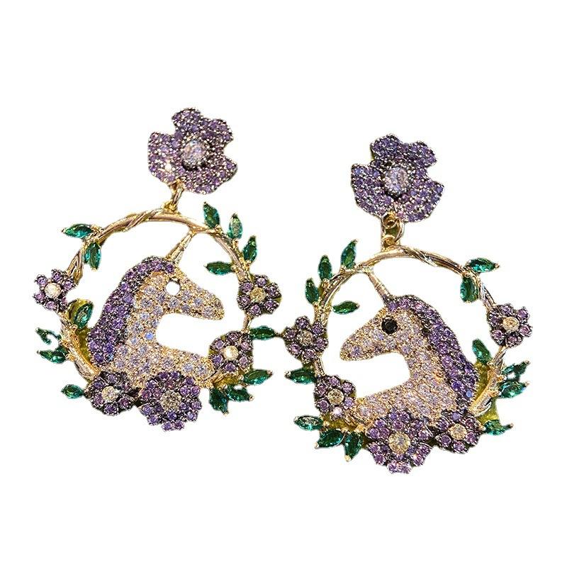 Flower Unicorn Dangle Earrings Jewelry for Women Design Luxurious Brand Jewellery Gold Plated Earings
