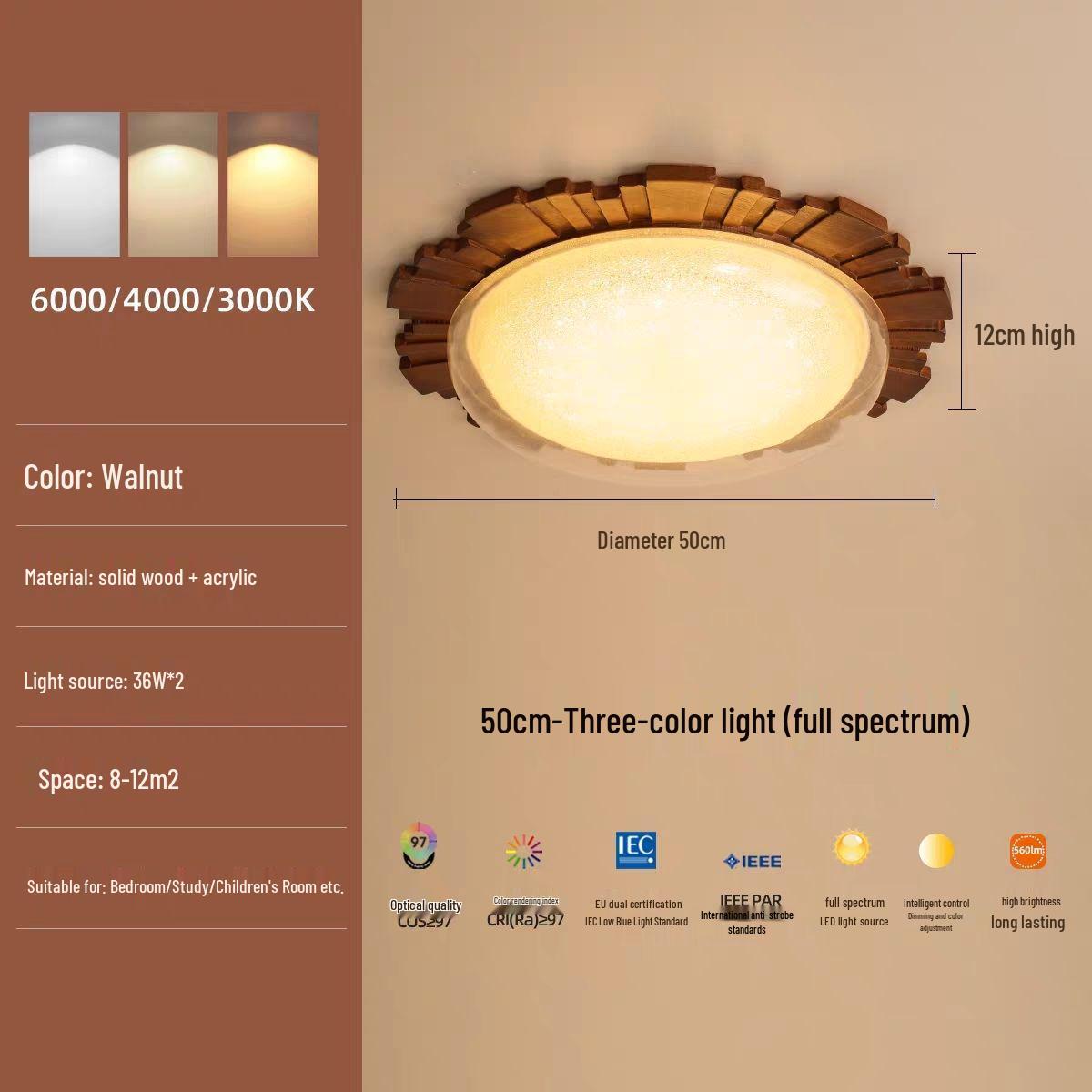 Song Dynasty-Inspired Solid Wood Sunflower Ceiling Light for Master Bedroom