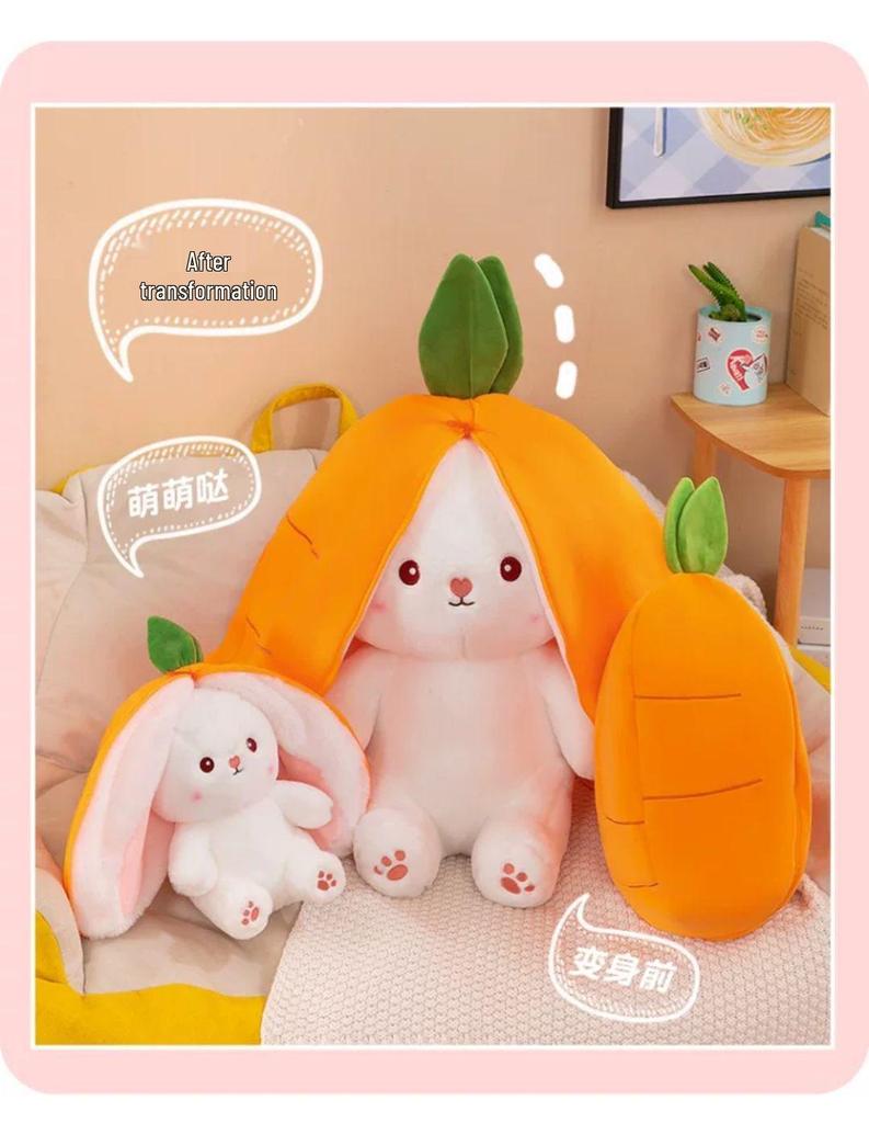 Strawberry Carrot Bunny Plush Toy: Cute Transforming Doll & Cushion Birthday Gift