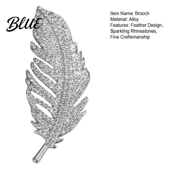 Oxidation-proof Brooch Feather Design Pin for Women Rhinestones Inlaid Sweater