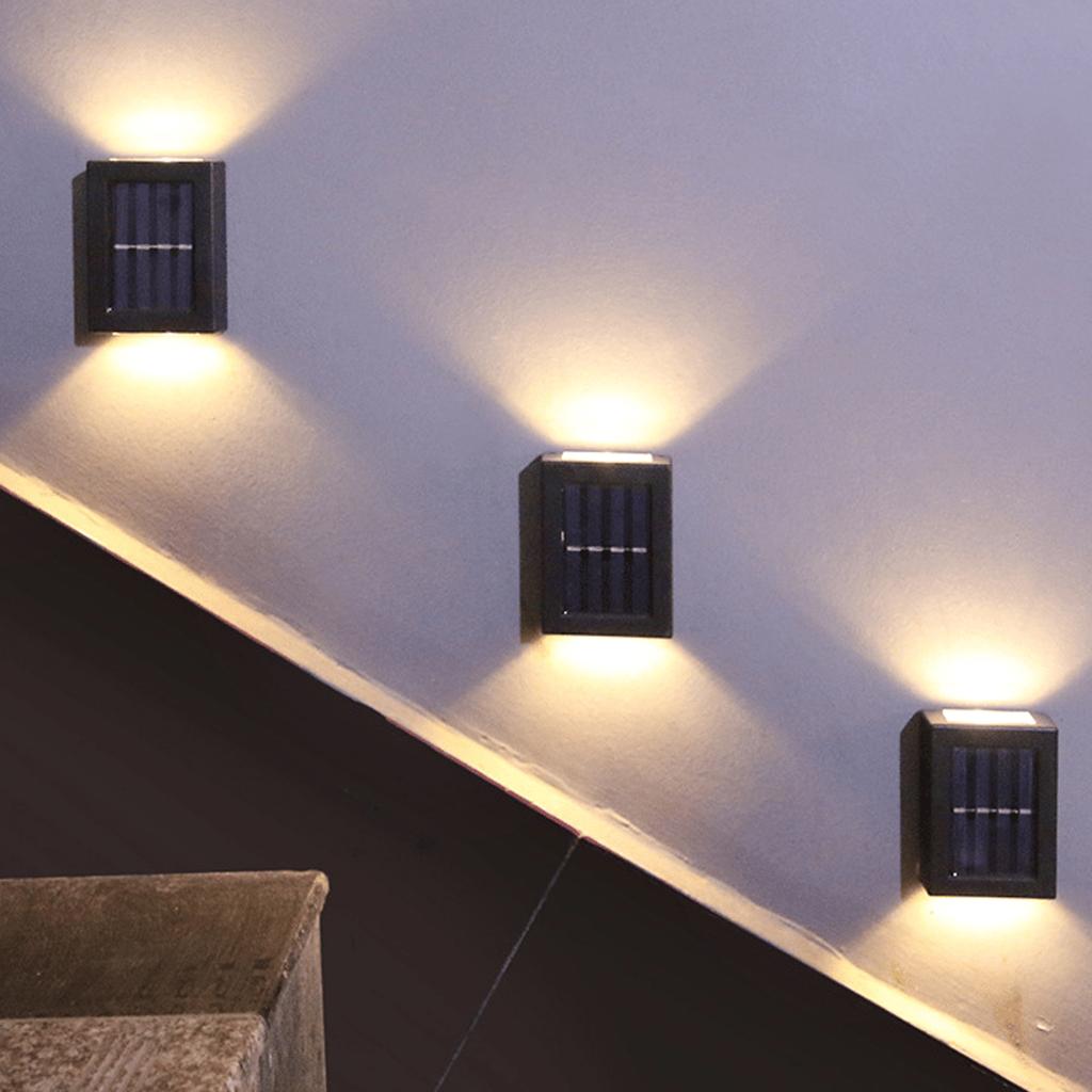 2PCS Solar Lights Up and Down Wall Lamp for Outdoor Fence Decoration Convex Mirror IP65 Water Proof 4 LEDs White Light