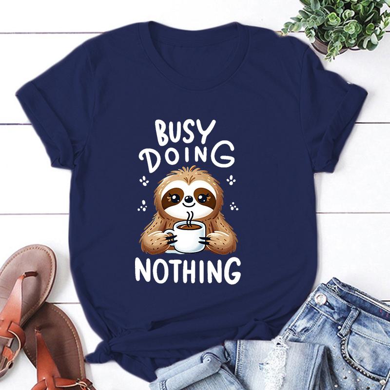 New Fashion Sloth Busy Doing Nothing Print Graphic T Shirt Unisex Fashion Casual Short Sleeve Shirt Tee