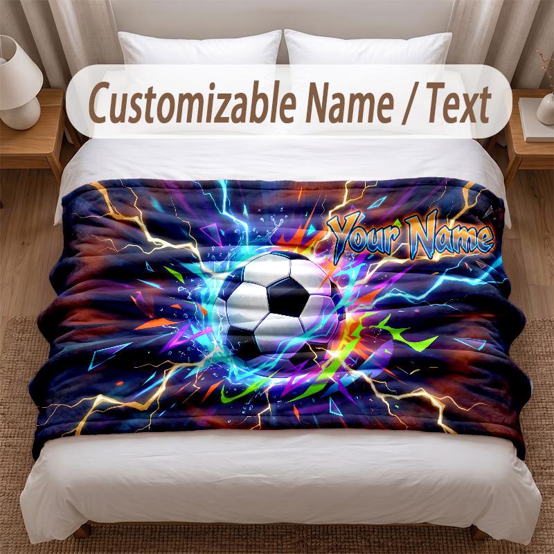 Soccer Theme Soft Blanket Personalized Custom Name Text Print Warm Blanket Home Sofa Bedroom Decor