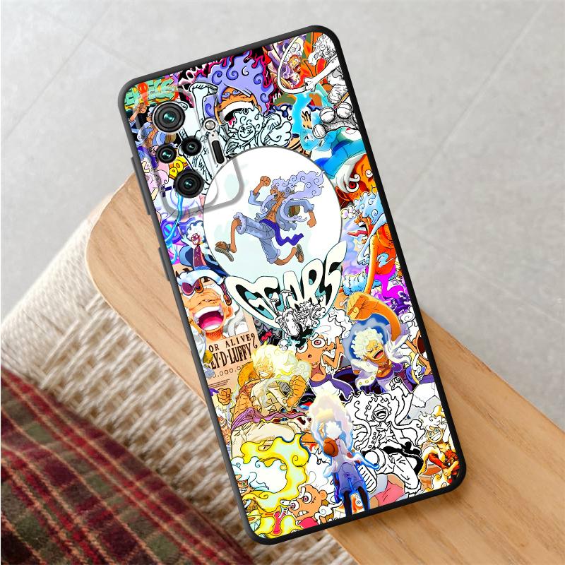 One Piece Super Gear 5 Luffy Case for Xiaomi Redmi Note 13 14 Pro Plus 12s 10S 9 10 11 12 7 8 11s 9S Black Soft Phone Cover