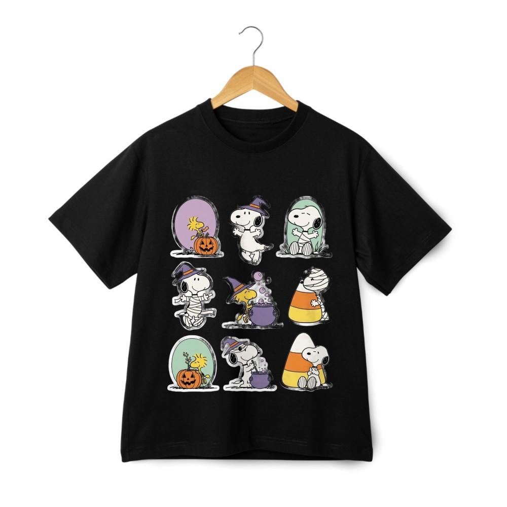 Snoopy Halloween Graphic T-Shirt Woodstock Witch Pumpkin Candy Corn Tee